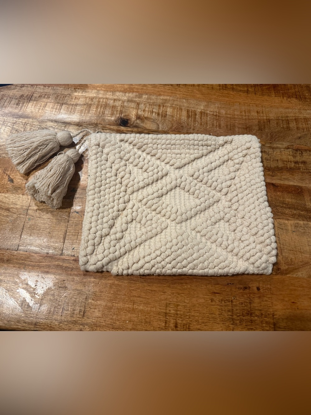 Sole Society Palisades Ivory Woven Cotton Tassel Clutch Boho